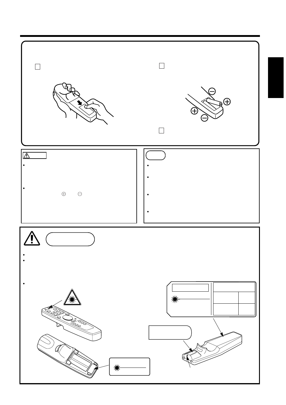 Names and functions of each part (continued), Cautions on use of the laser pointer, 11 english | How to insert batteries, Remove the battery compartment cover, Caution | Hitachi CP-S840W/E User Manual | Page 11 / 34