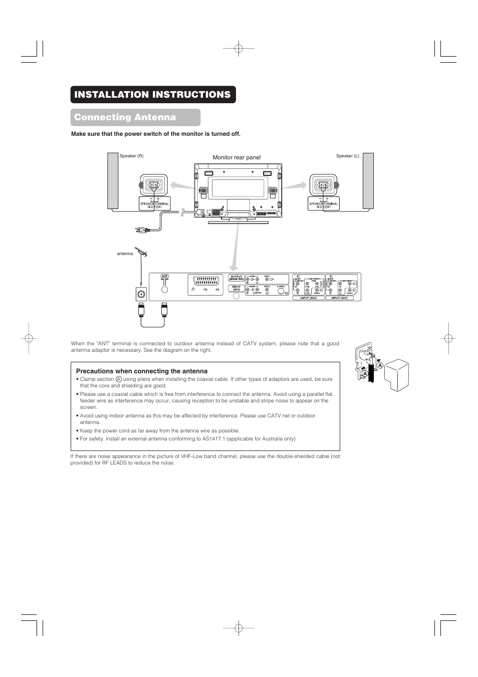 Installation instructions connecting antenna | Hitachi 42PD5000 User Manual | Page 46 / 76