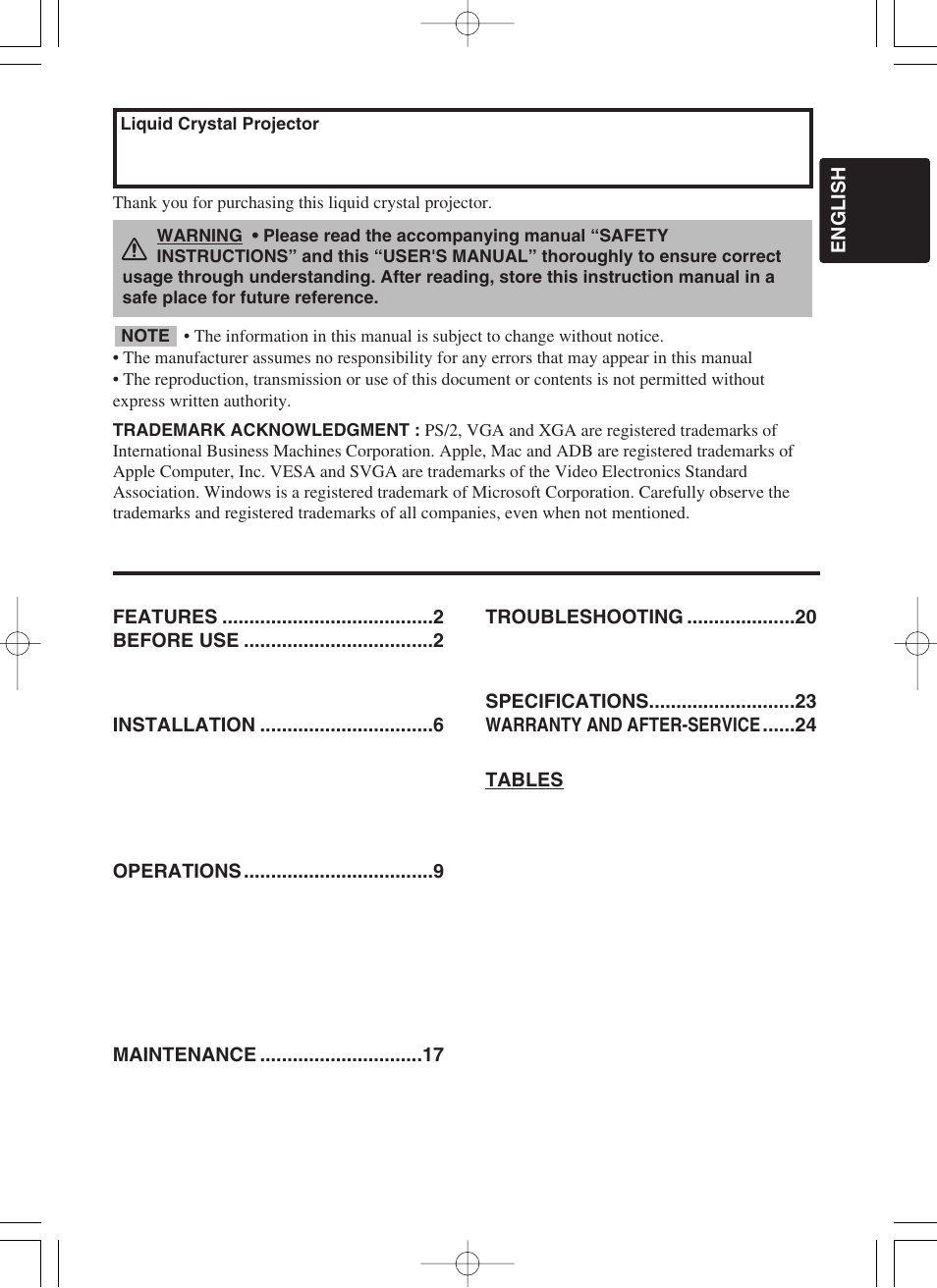 Hitachi CP-SX5500W User Manual | Page 2 / 39