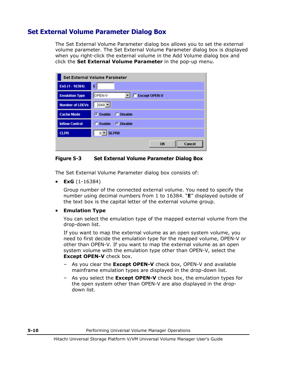 Set external volume parameter dialog box, Set external volume parameter dialog box -10 | Hitachi MK-96RD626-07 User Manual | Page 102 / 205