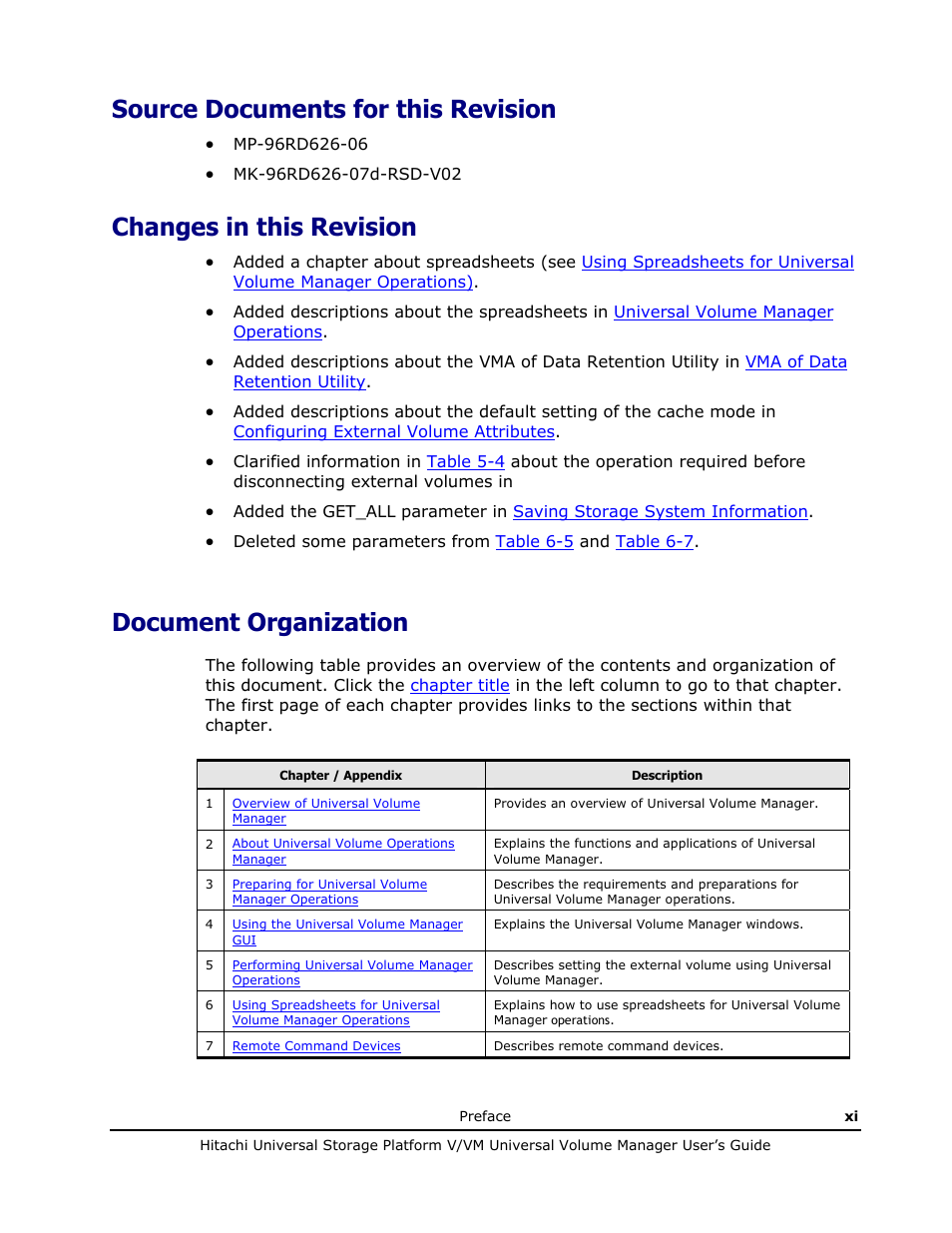Document organization, Changes in this revision, Source documents for this revision | Hitachi MK-96RD626-07 User Manual | Page 11 / 205