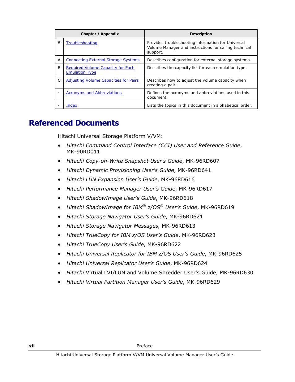 Referenced documents | Hitachi MK-96RD626-07 User Manual | Page 12 / 205