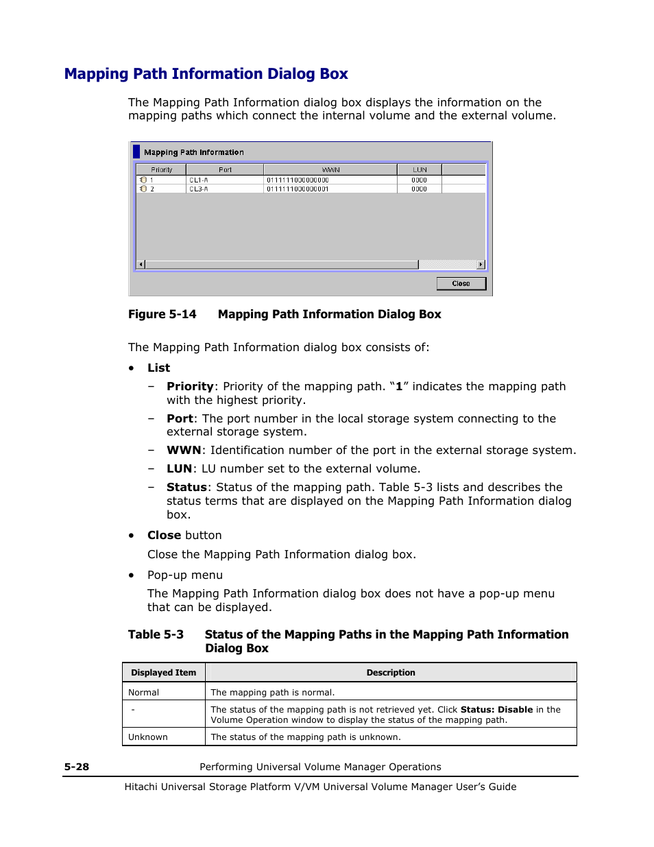 Mapping path information dialog box, Mapping path information dialog box -28 | Hitachi MK-96RD626-07 User Manual | Page 120 / 205