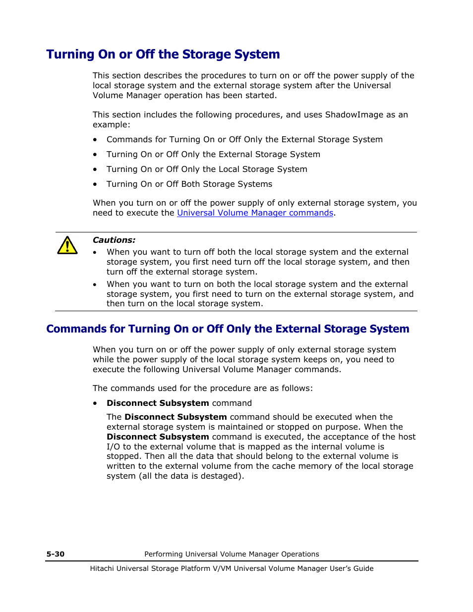 Turning on or off the storage system, Turning on or off the storage system -30 | Hitachi MK-96RD626-07 User Manual | Page 122 / 205