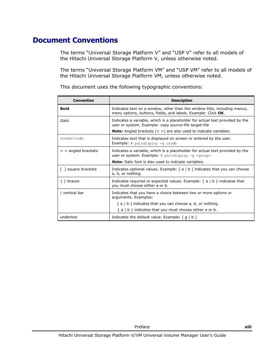 Document conventions | Hitachi MK-96RD626-07 User Manual | Page 13 / 205
