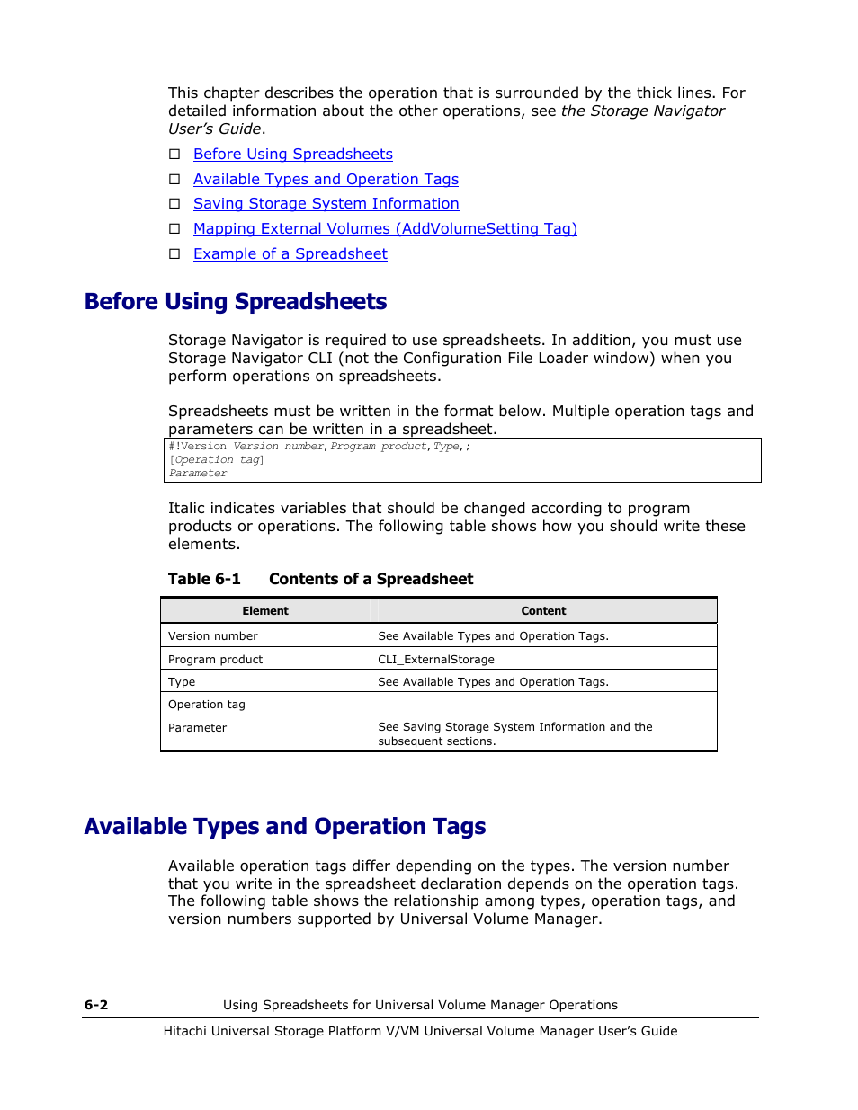 Before using spreadsheets, Available types and operation tags | Hitachi MK-96RD626-07 User Manual | Page 142 / 205