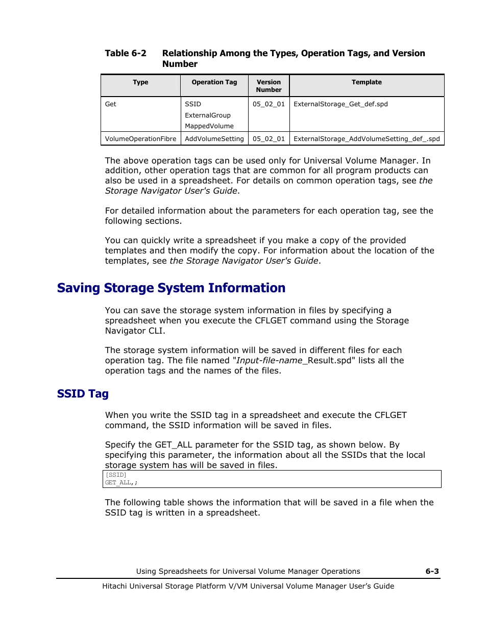 Saving storage system information, Ssid tag, Rameter in | See saving storage system information a | Hitachi MK-96RD626-07 User Manual | Page 143 / 205