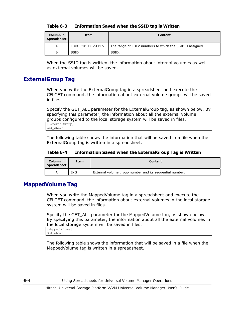 Externalgroup tag, Mappedvolume tag | Hitachi MK-96RD626-07 User Manual | Page 144 / 205