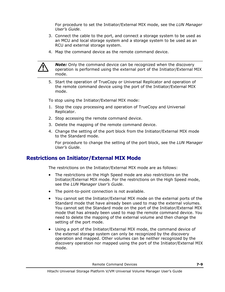 Restrictions on initiator/external mix mode, Restrictions on initiator/external mix mode -9 | Hitachi MK-96RD626-07 User Manual | Page 159 / 205