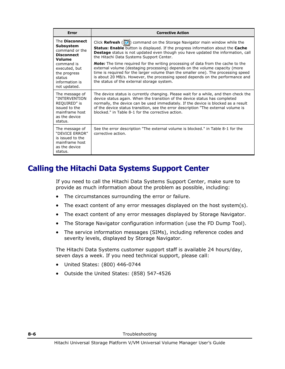 Calling the hitachi data systems support center, Calling the hitachi data systems support center -6, Center, see | For instructions | Hitachi MK-96RD626-07 User Manual | Page 166 / 205