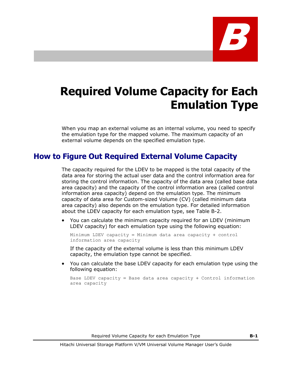 Required volume capacity for each emulation type | Hitachi MK-96RD626-07 User Manual | Page 187 / 205