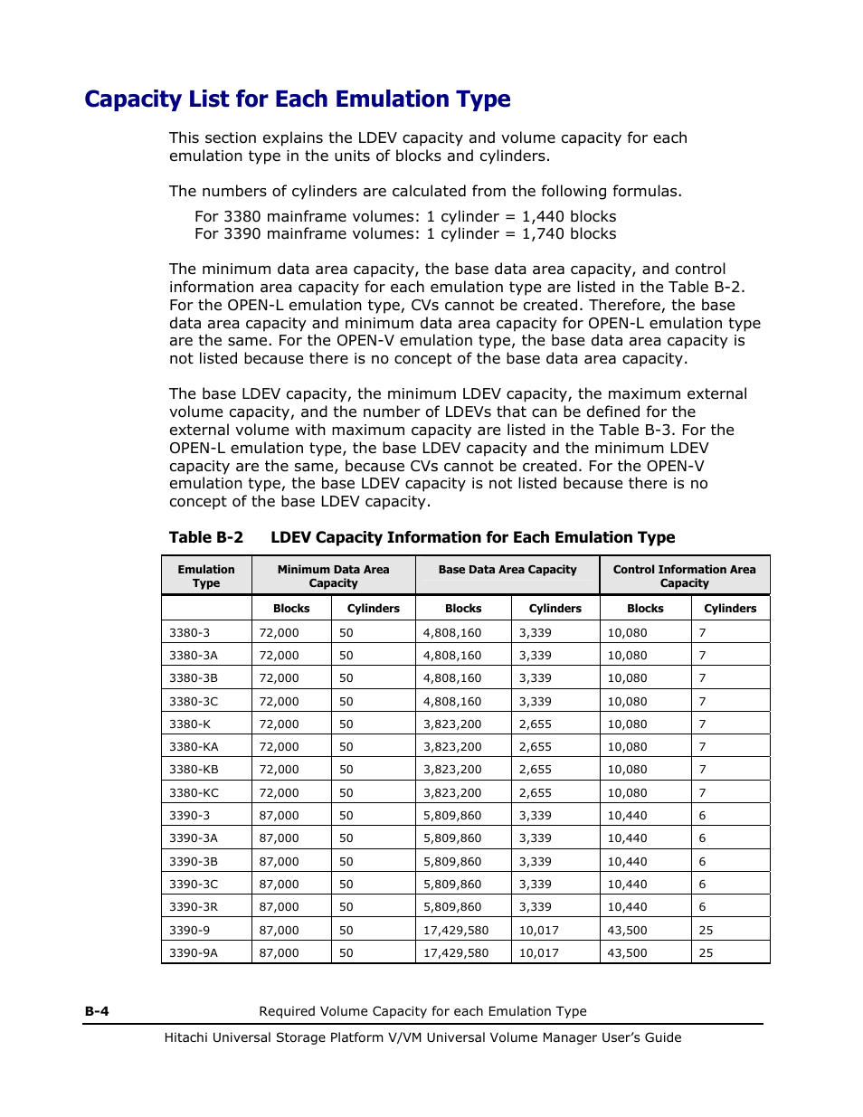 Capacity list for each emulation type | Hitachi MK-96RD626-07 User Manual | Page 190 / 205