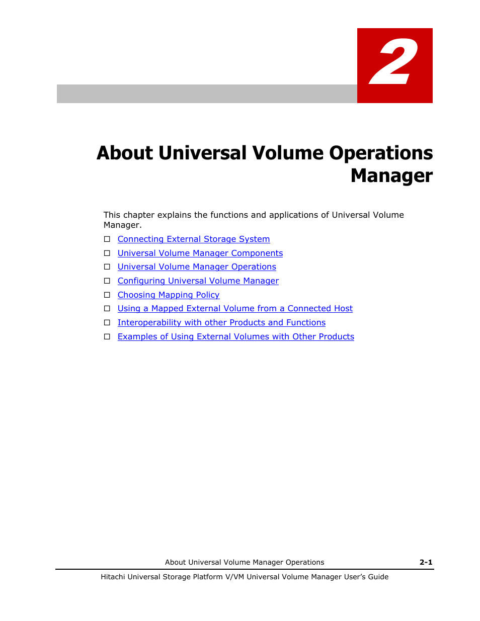 About universal volume operations manager, About universal volume operations manager -1 | Hitachi MK-96RD626-07 User Manual | Page 21 / 205