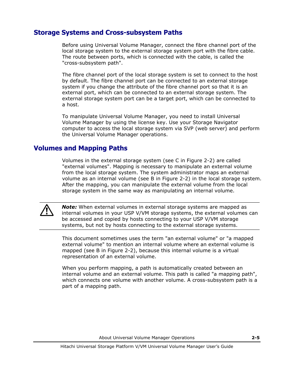 Storage systems and cross-subsystem paths, Volumes and mapping paths, Storage systems and cross-subsystem paths -5 | Volumes and mapping paths -5 | Hitachi MK-96RD626-07 User Manual | Page 25 / 205