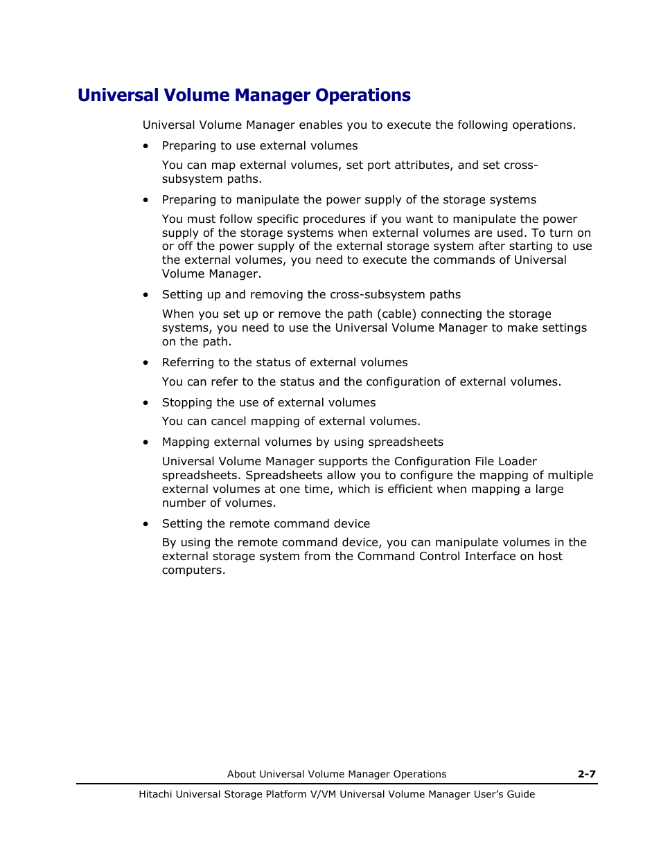 Universal volume manager operations, Universal volume manager operations -7, Added descriptions about the spreadsheets in | Universal volume manager, Operations, About universal volume operations manager | Hitachi MK-96RD626-07 User Manual | Page 27 / 205