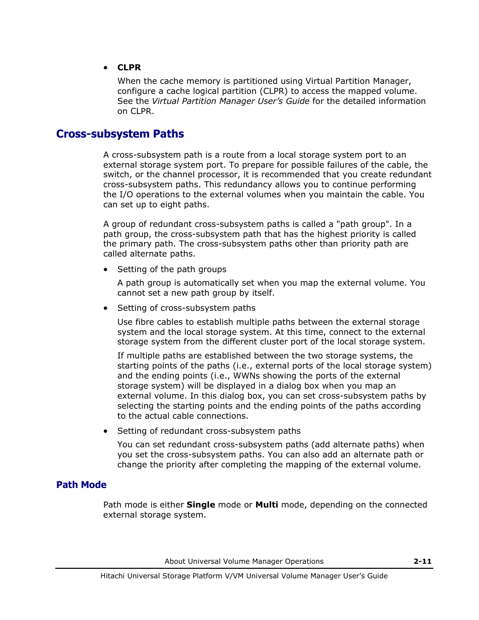 Cross-subsystem paths, Path mode, Cross-subsystem paths -11 | Hitachi MK-96RD626-07 User Manual | Page 31 / 205