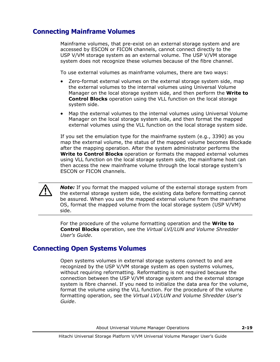 Connecting mainframe volumes, Connecting open systems volumes, Connecting mainframe volumes -19 | Connecting open systems volumes -19 | Hitachi MK-96RD626-07 User Manual | Page 39 / 205