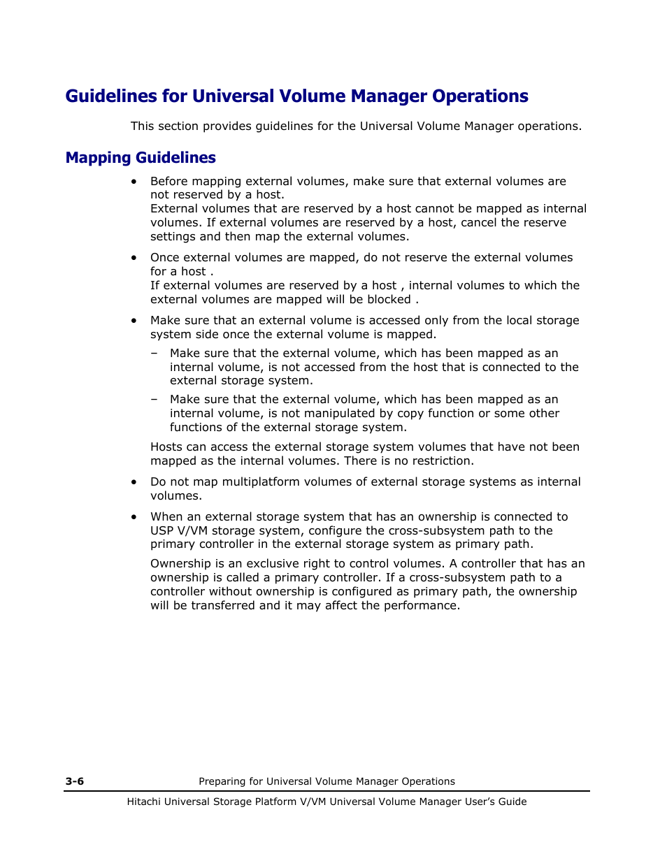 Guidelines for universal volume manager operations, Mapping guidelines, Mapping guidelines -6 | Hitachi MK-96RD626-07 User Manual | Page 62 / 205