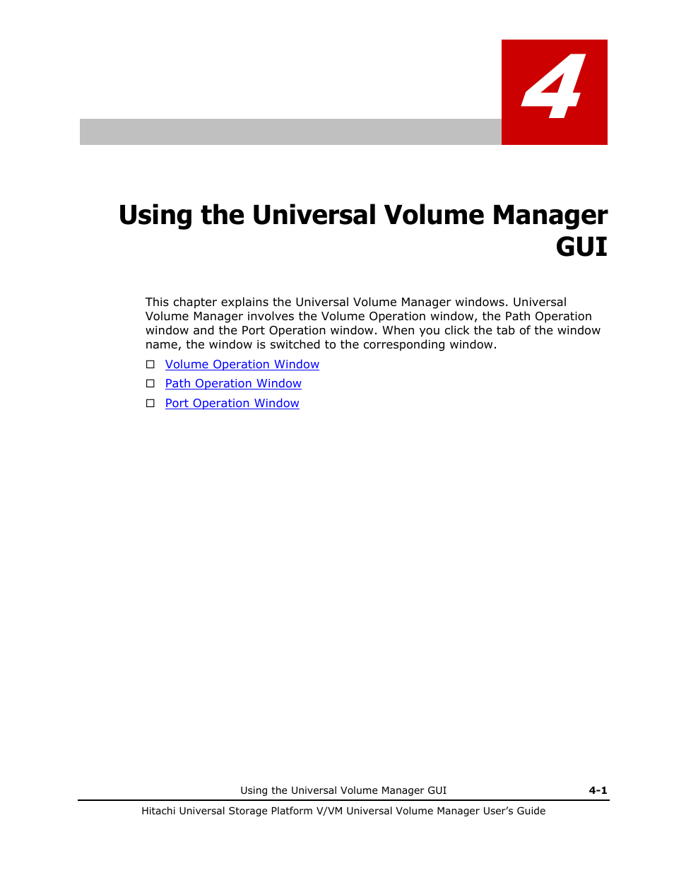 Using the universal volume manager gui, Using the universal volume manager gui -1 | Hitachi MK-96RD626-07 User Manual | Page 71 / 205