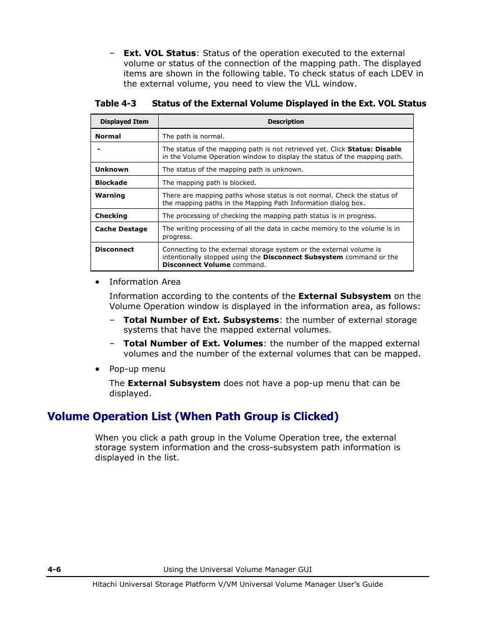 Volume operation list (when path group is clicked) | Hitachi MK-96RD626-07 User Manual | Page 76 / 205