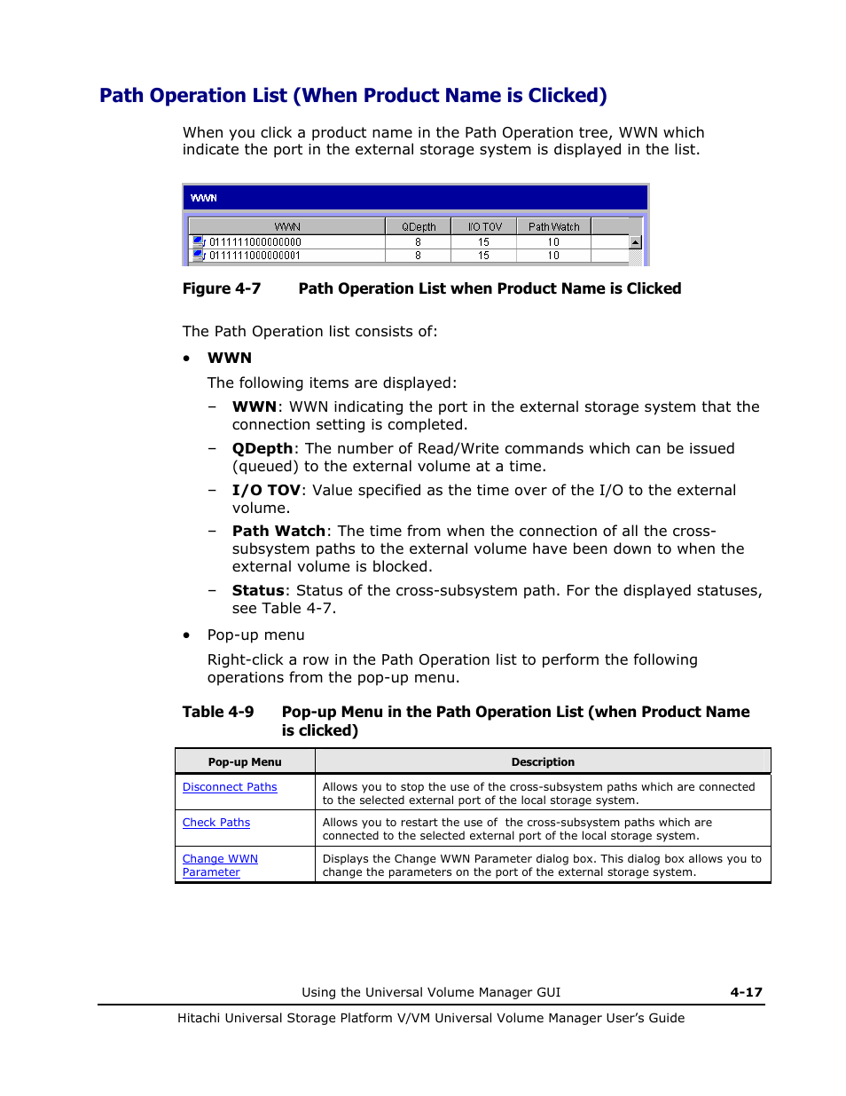 Path operation list (when product name is clicked) | Hitachi MK-96RD626-07 User Manual | Page 87 / 205