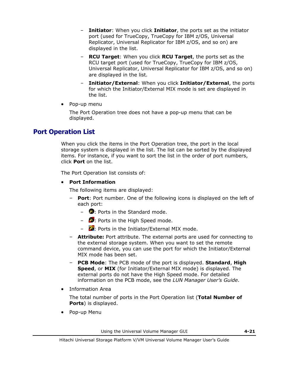Port operation list, Port operation list -21 | Hitachi MK-96RD626-07 User Manual | Page 91 / 205