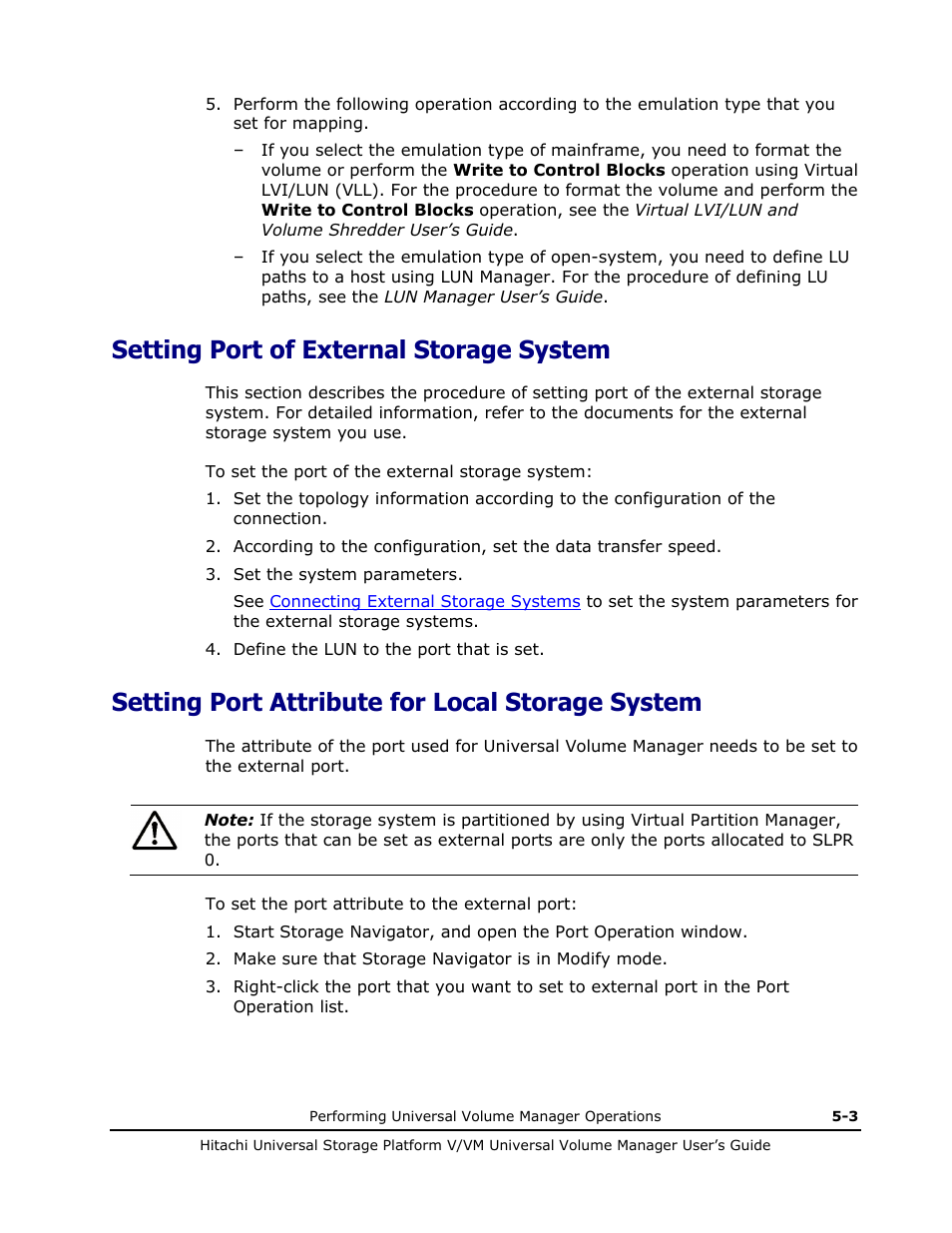Setting port of external storage system, Setting port attribute for local storage system, Setting port of external storage system -3 | Setting port attribute for local storage system -3 | Hitachi MK-96RD626-07 User Manual | Page 95 / 205