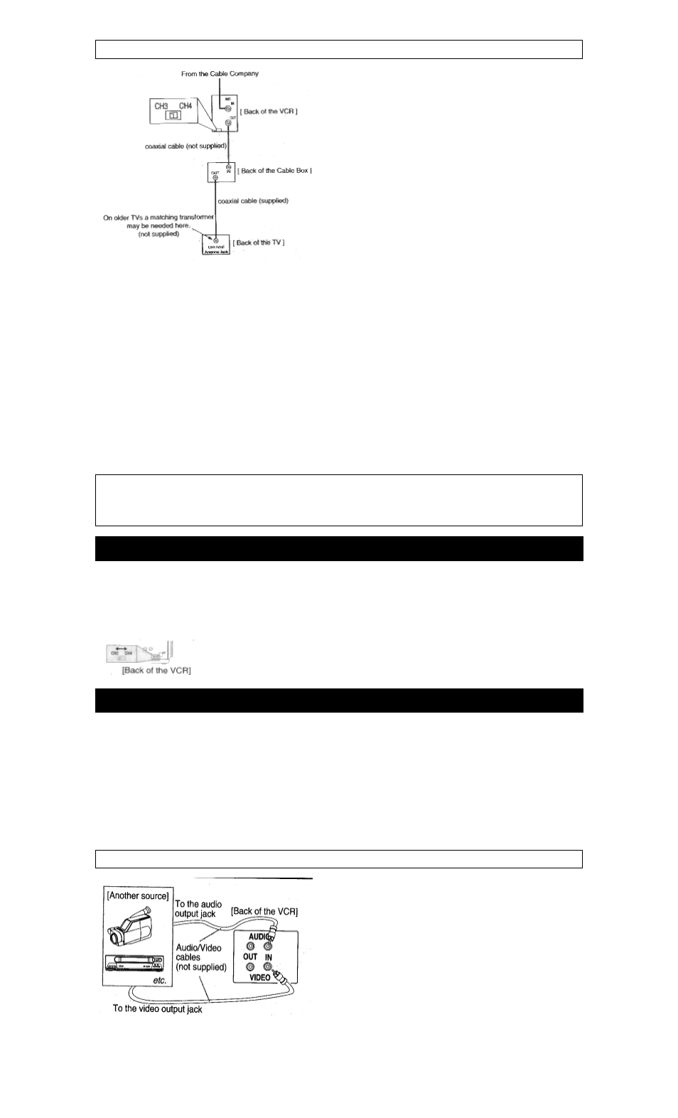 Setting the ch3/ch4 switch, A/v terminals connecting to input jacks | Hitachi VT-FX6500A User Manual | Page 13 / 46