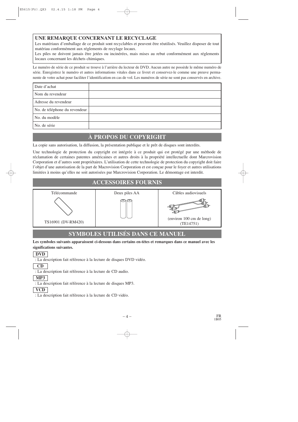 À propos du copyright | Hitachi DVP725U User Manual | Page 38 / 104