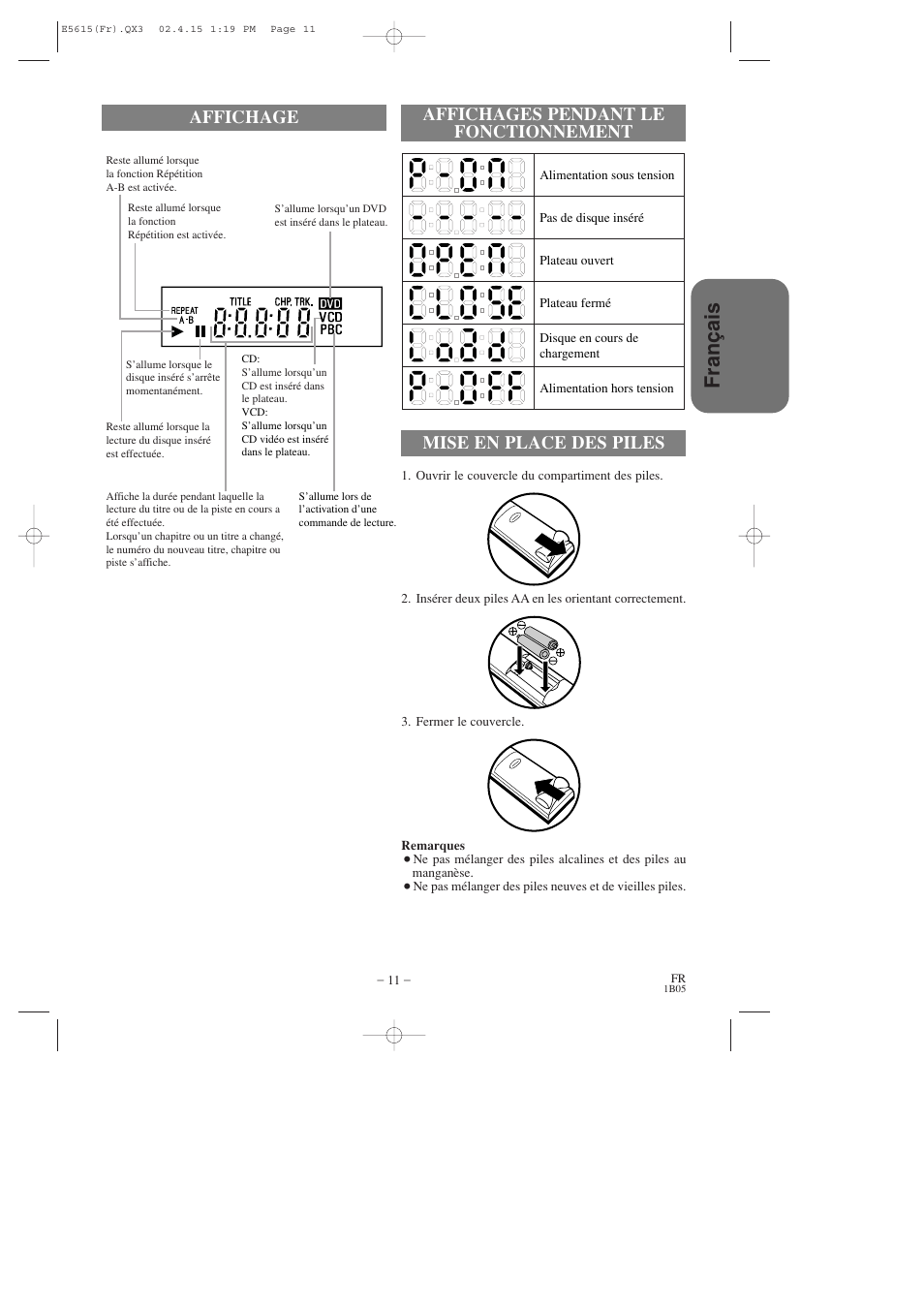 Fran ç ais | Hitachi DVP725U User Manual | Page 45 / 104