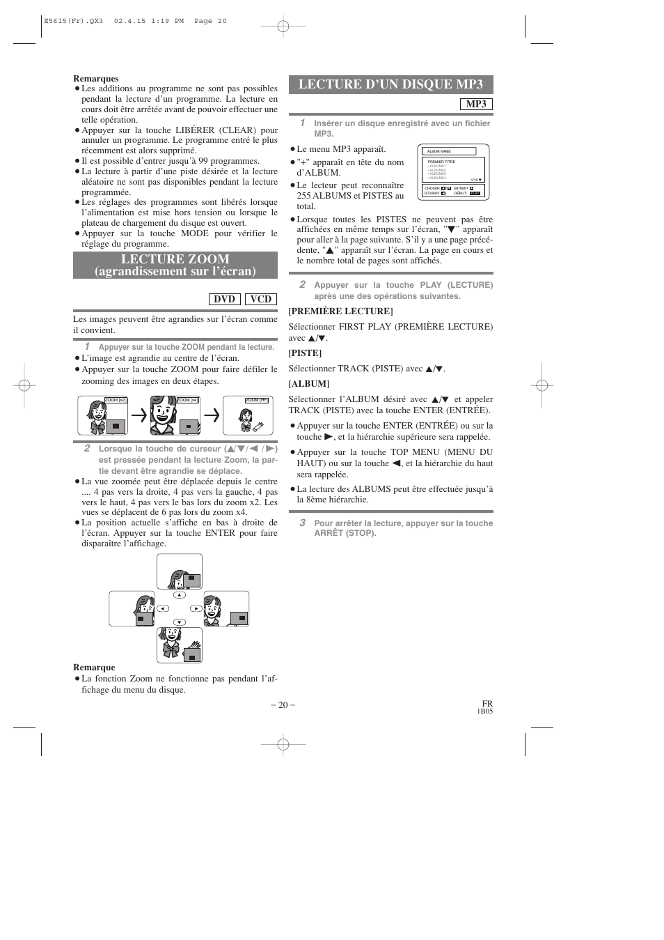 Lecture zoom (agrandissement sur l’écran), Lecture d’un disque mp3 | Hitachi DVP725U User Manual | Page 54 / 104