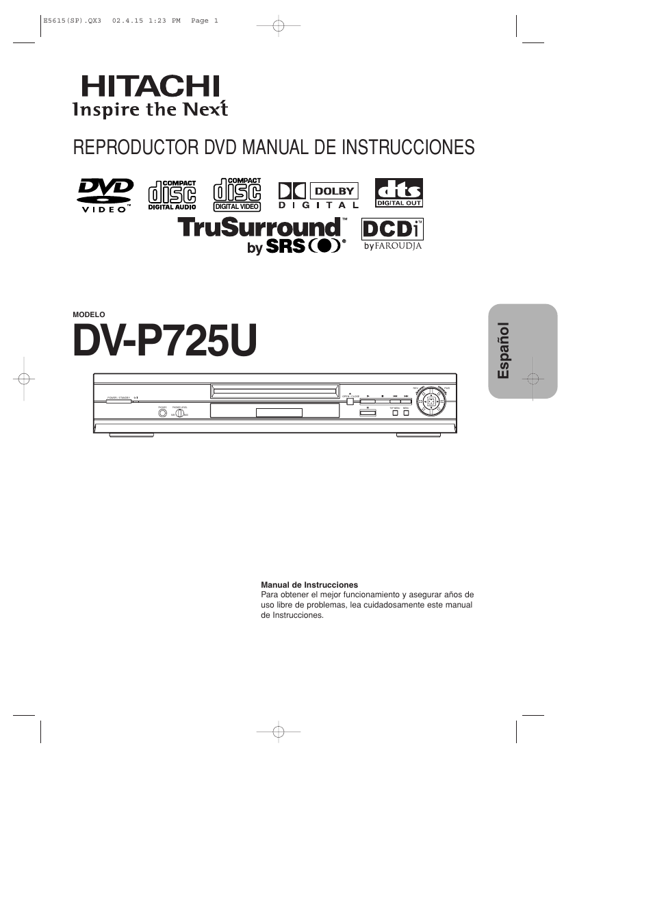 Dv-p725u, Reproductor dvd manual de instrucciones, Español | Hitachi DVP725U User Manual | Page 69 / 104