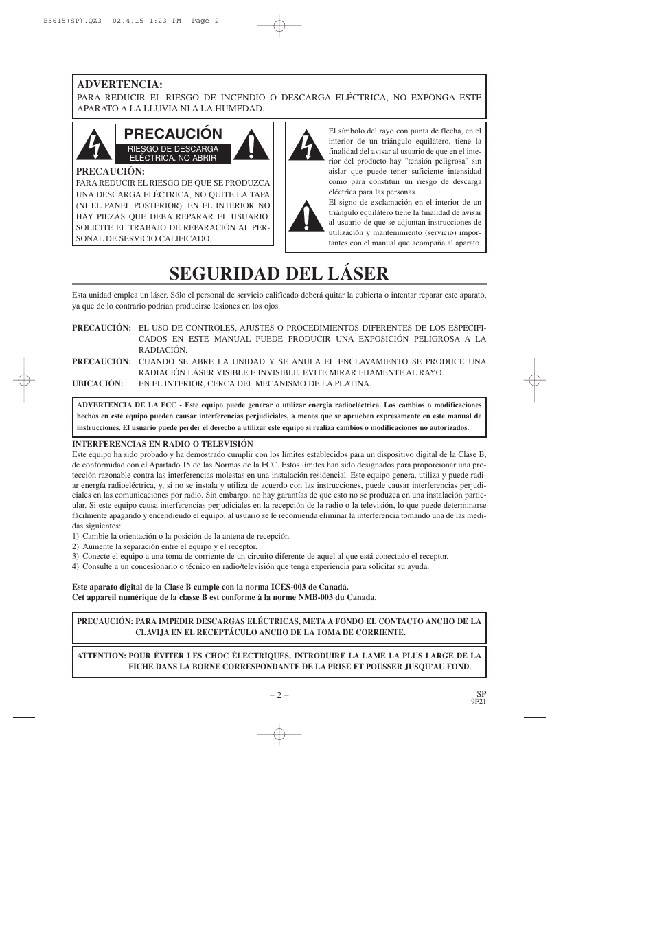 Seguridad del láser, Precaución | Hitachi DVP725U User Manual | Page 70 / 104