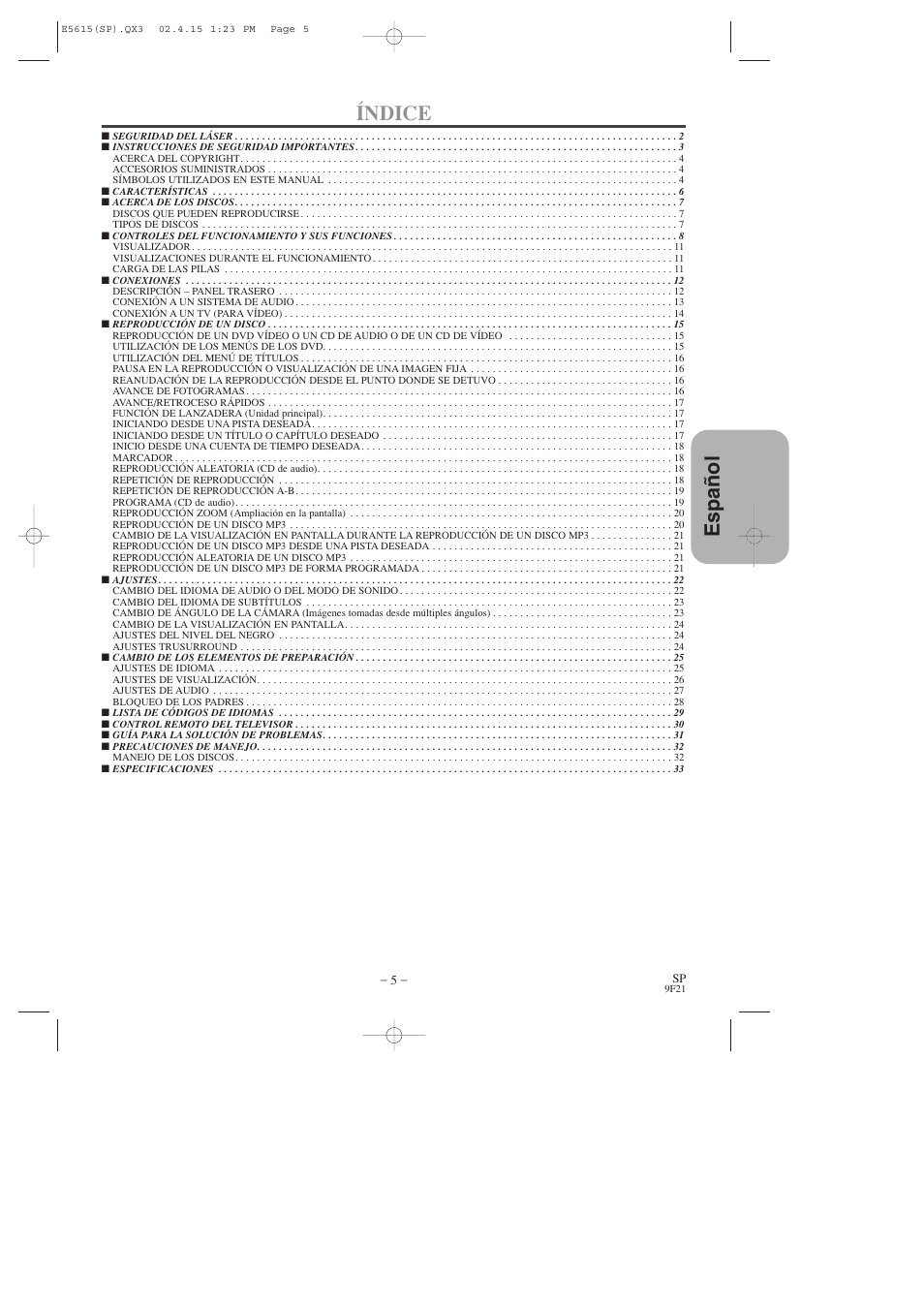 Espa ñ ol índice | Hitachi DVP725U User Manual | Page 73 / 104