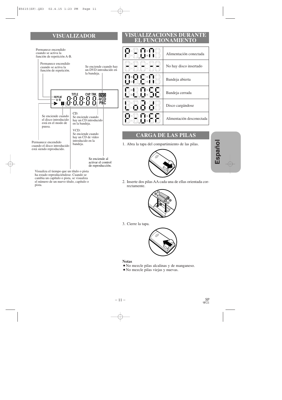 Espa ñ ol | Hitachi DVP725U User Manual | Page 79 / 104