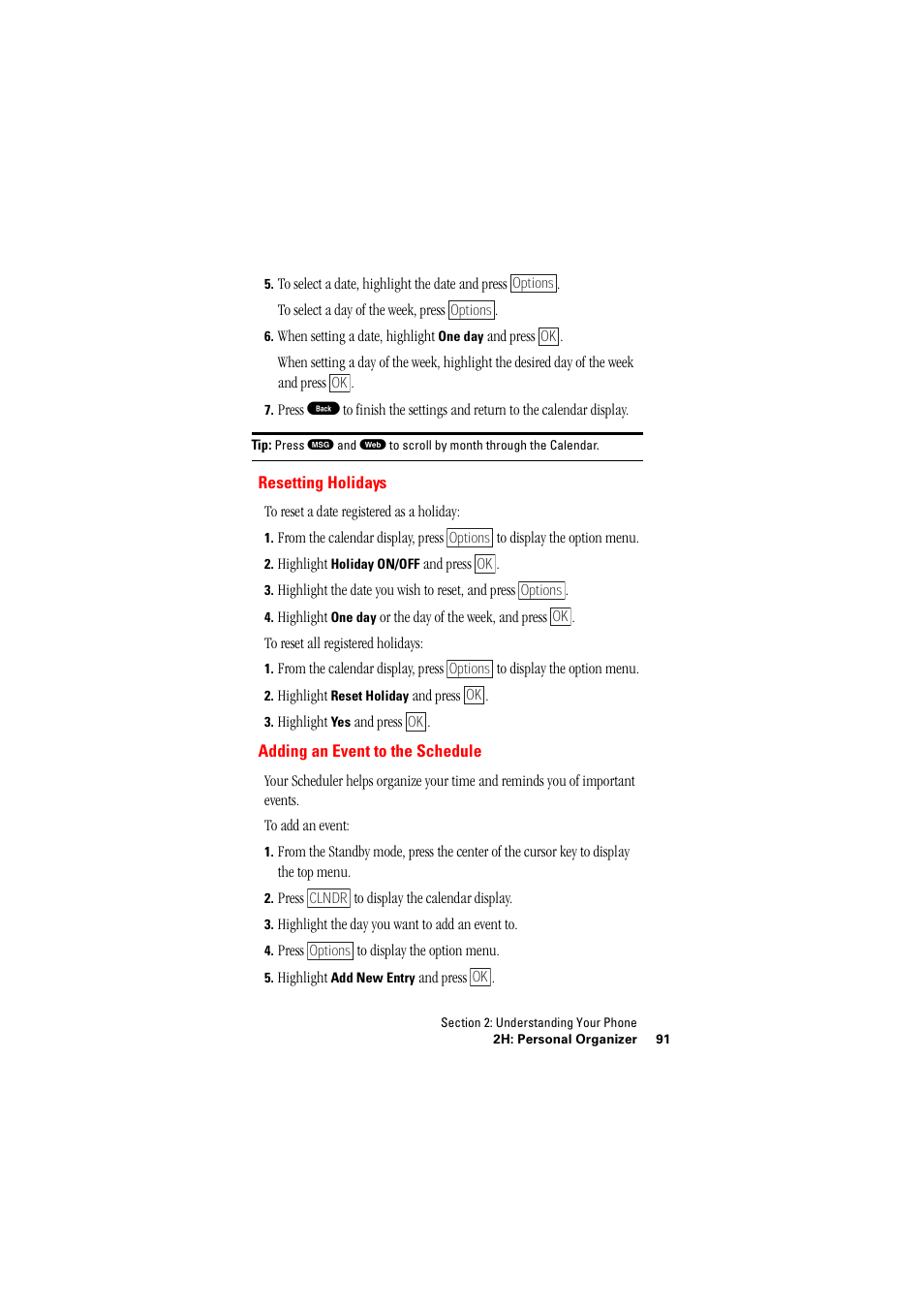 Resetting holidays adding an event to the schedule | Hitachi SINGLE-BAND PCS PHONE SH-P300 User Manual | Page 100 / 455