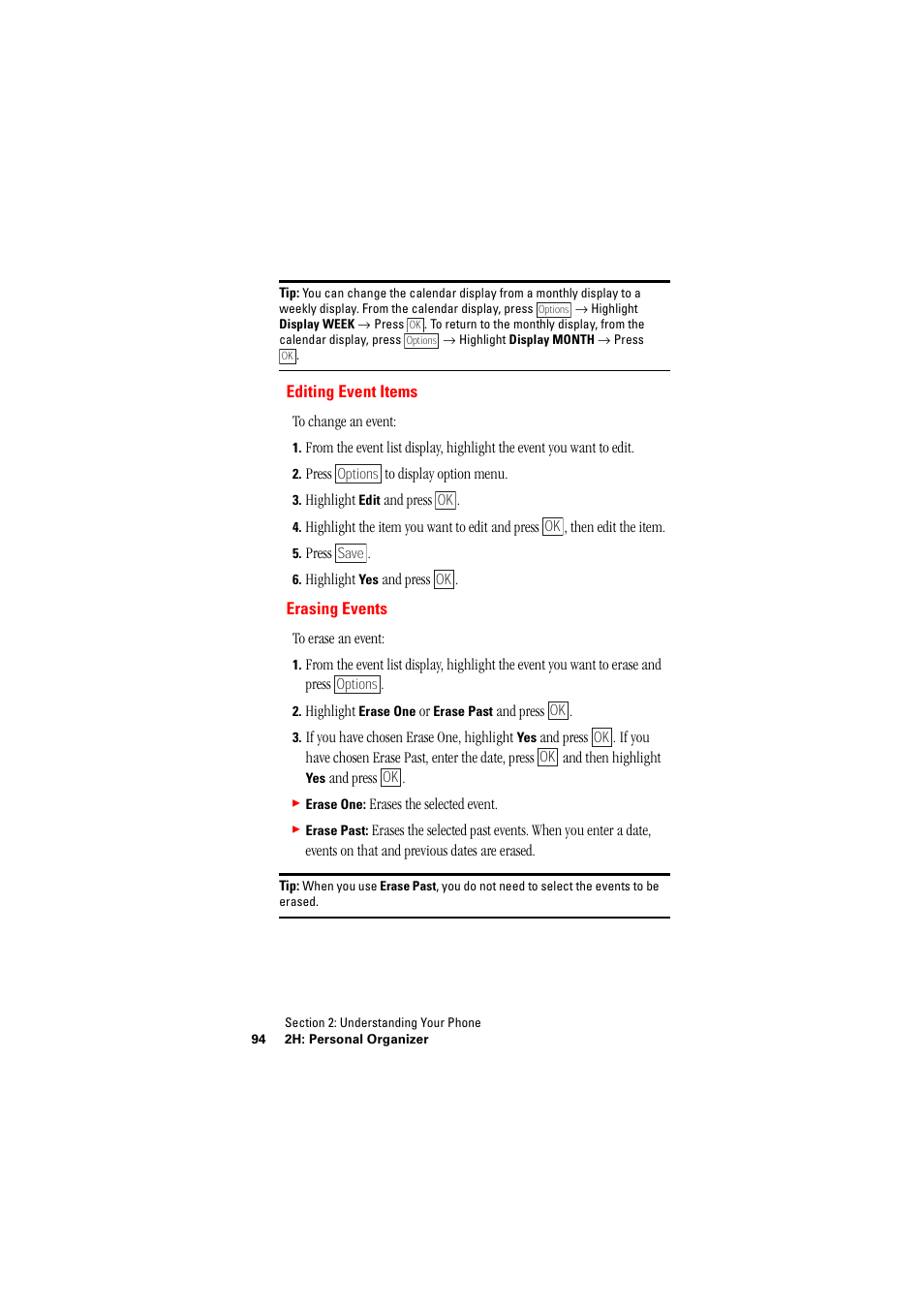 Editing event items erasing events | Hitachi SINGLE-BAND PCS PHONE SH-P300 User Manual | Page 103 / 455