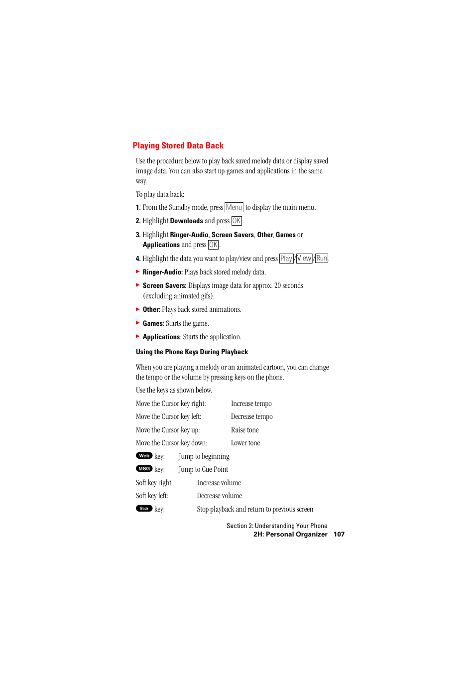 Playing stored data back | Hitachi SINGLE-BAND PCS PHONE SH-P300 User Manual | Page 116 / 455