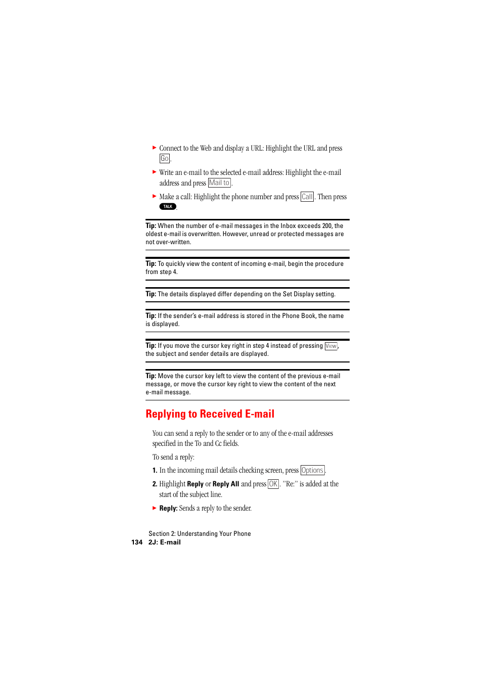 Replying to received email, Replying to received e-mail | Hitachi SINGLE-BAND PCS PHONE SH-P300 User Manual | Page 143 / 455