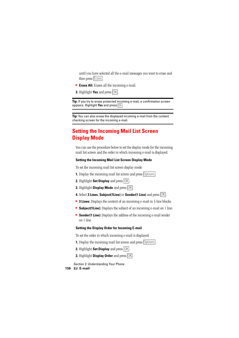 Setting the incoming mail list screen display mode | Hitachi SINGLE-BAND PCS PHONE SH-P300 User Manual | Page 145 / 455