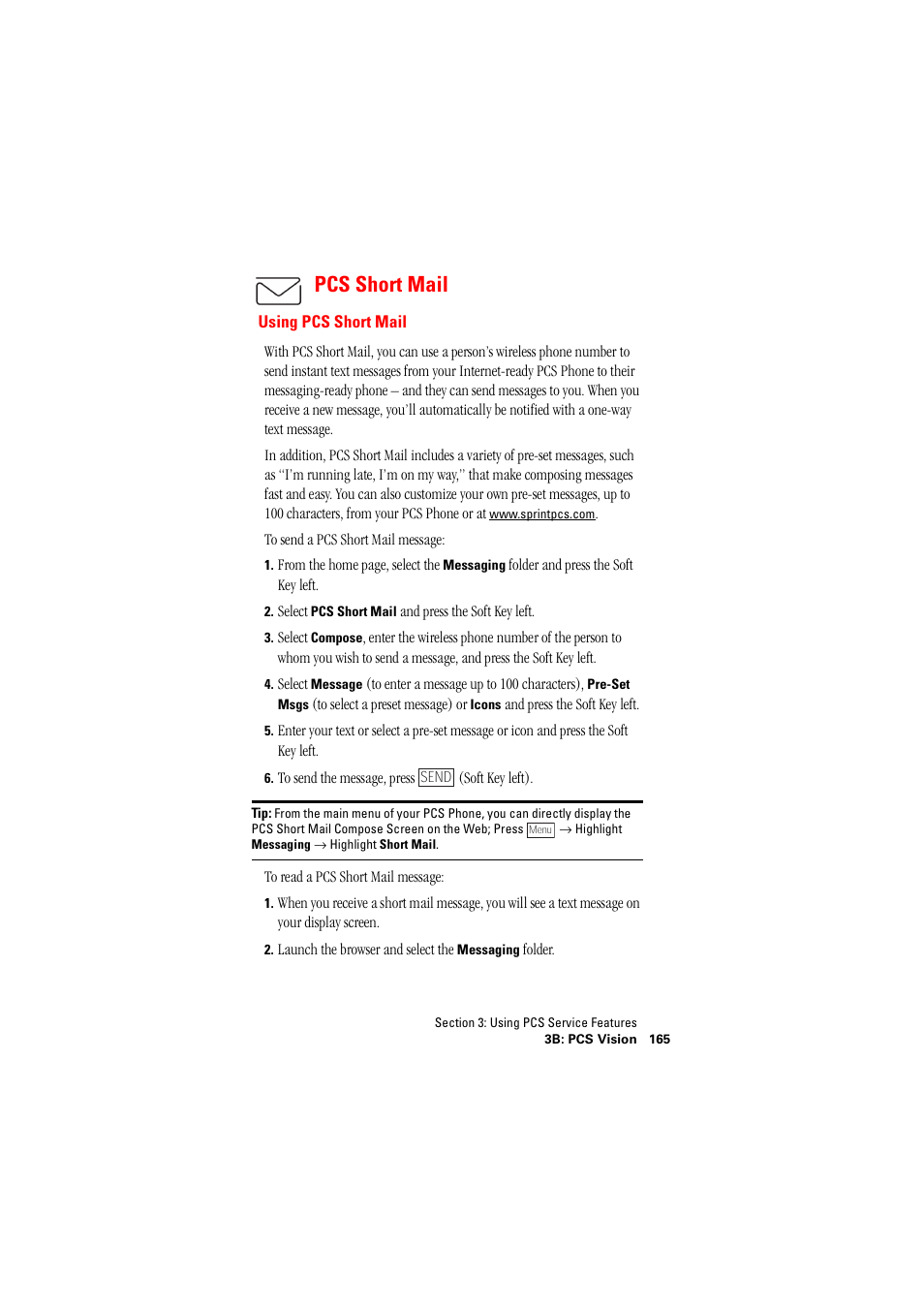 Pcs short mail, Using pcs short mail | Hitachi SINGLE-BAND PCS PHONE SH-P300 User Manual | Page 174 / 455