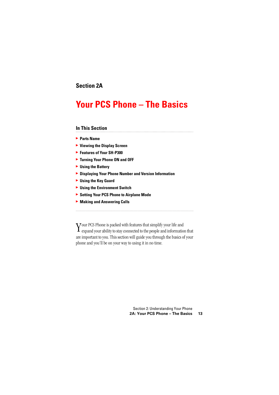 Your pcsphone – the basics, 2a. your pcs phone – the basics, Your pcs phone – the basics | Hitachi SINGLE-BAND PCS PHONE SH-P300 User Manual | Page 22 / 455