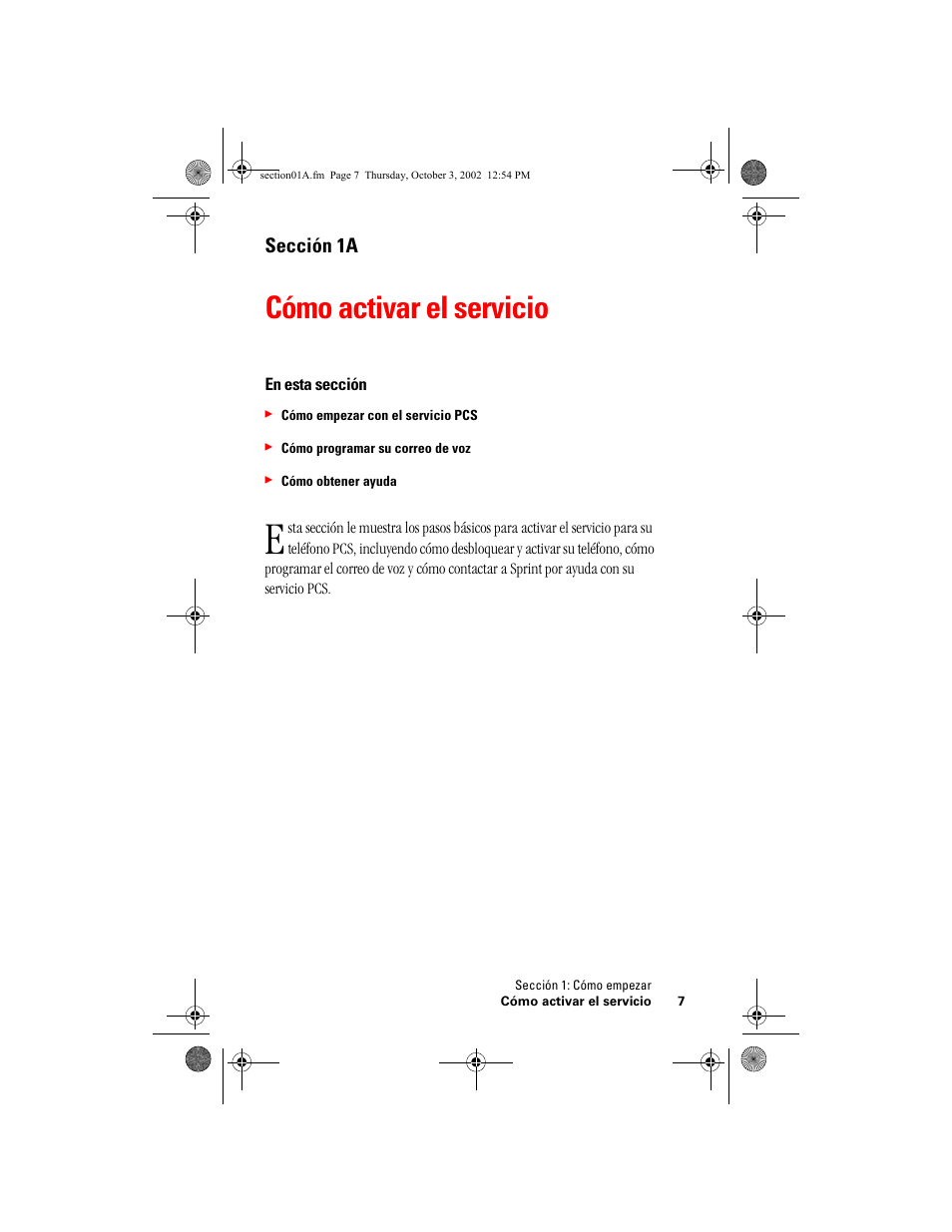 Cómo activar el servicio, Sección 1a | Hitachi SINGLE-BAND PCS PHONE SH-P300 User Manual | Page 242 / 455