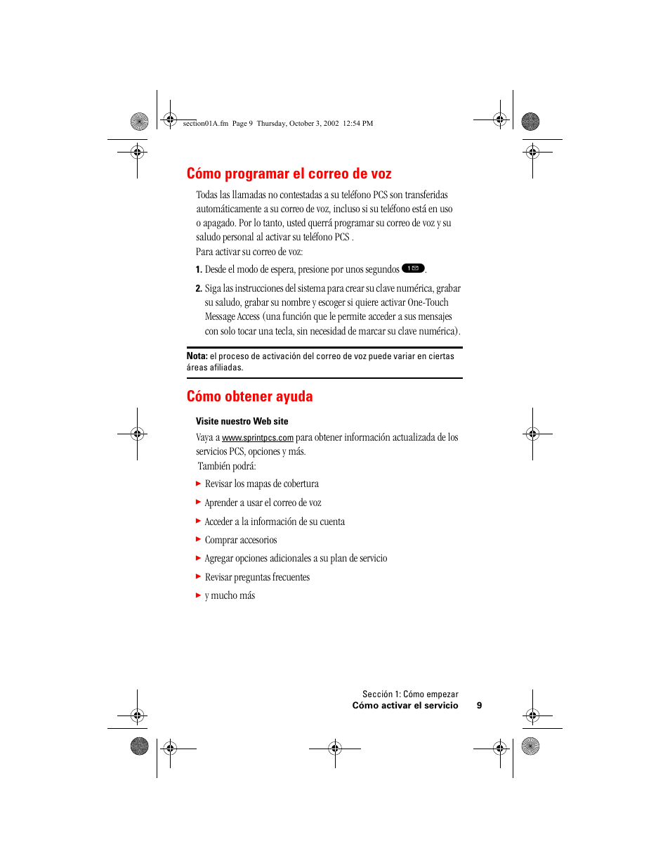 Cómo programar el correo de voz, Cómo obtener ayuda | Hitachi SINGLE-BAND PCS PHONE SH-P300 User Manual | Page 244 / 455