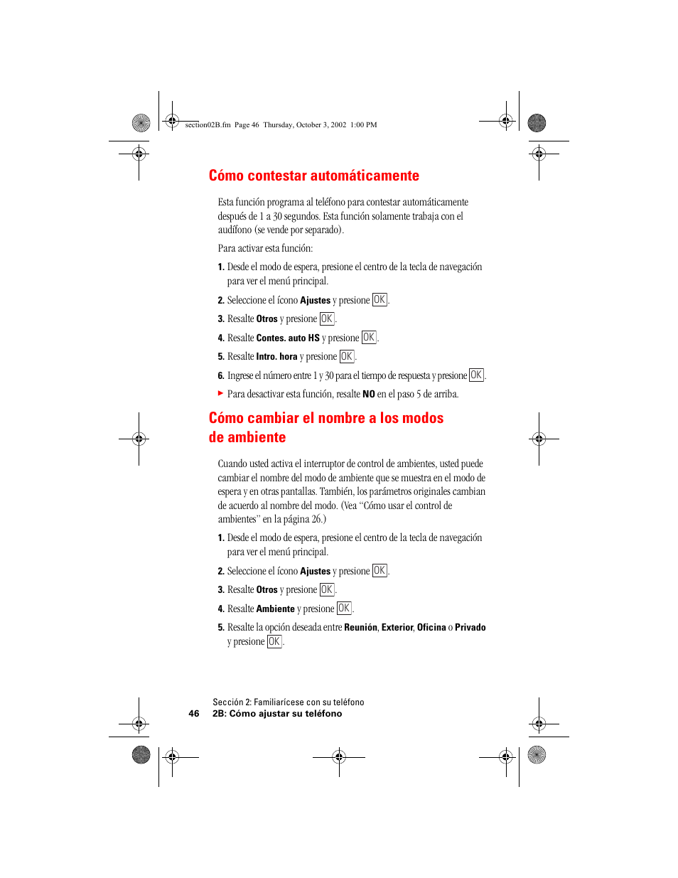 Cómo contestar automáticamente, Cómo cambiar el nombre a los modos de ambiente, Cómo programar el tamaño de las letras | Hitachi SINGLE-BAND PCS PHONE SH-P300 User Manual | Page 281 / 455