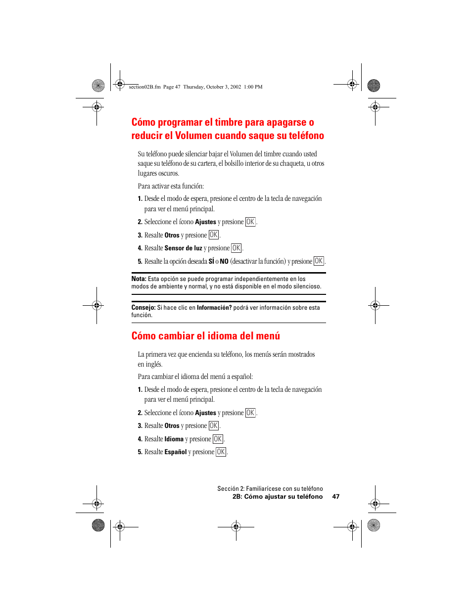 Cómo cambiar el idioma del menú | Hitachi SINGLE-BAND PCS PHONE SH-P300 User Manual | Page 282 / 455