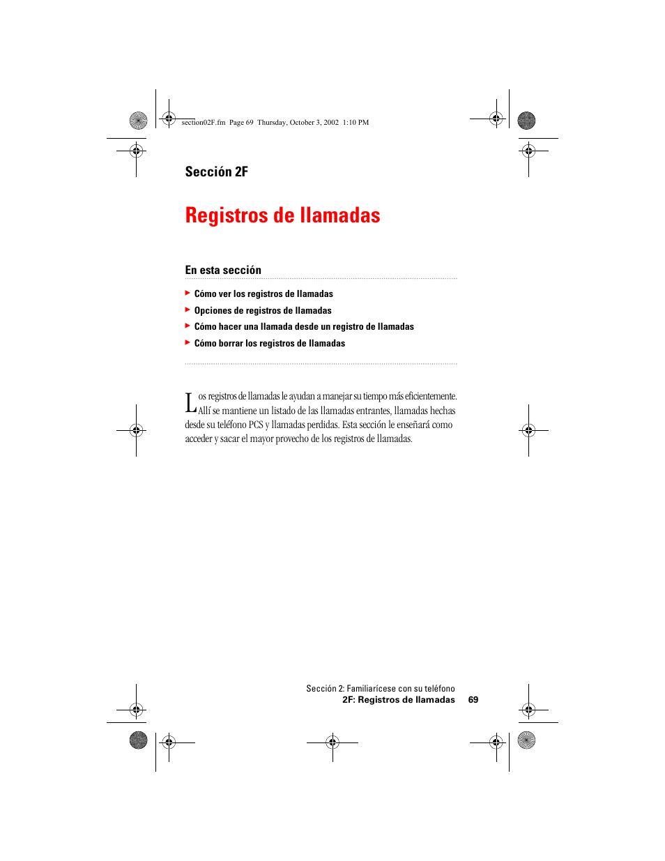 Registros de llamadas, Sección 2f | Hitachi SINGLE-BAND PCS PHONE SH-P300 User Manual | Page 304 / 455