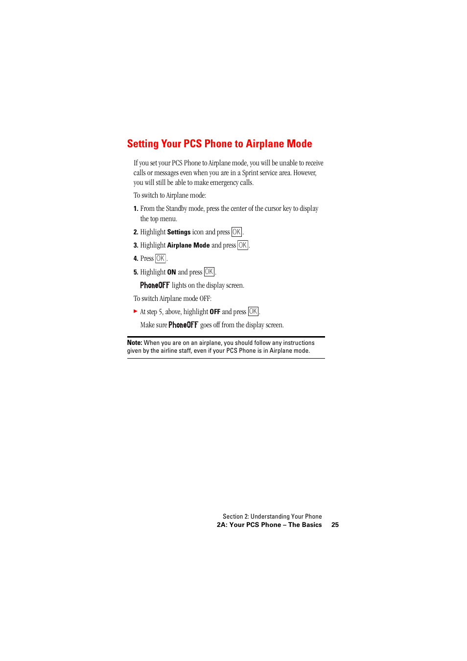 Setting your pcsphone to airplane mode, Setting your pcs phone to airplane mode | Hitachi SINGLE-BAND PCS PHONE SH-P300 User Manual | Page 34 / 455
