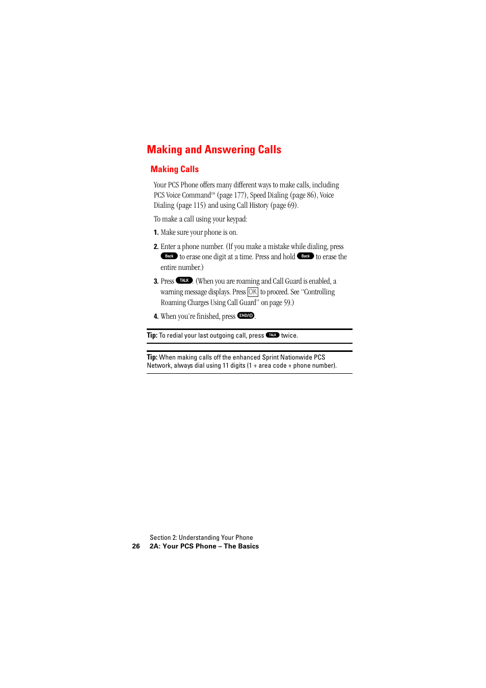 Making and answering calls, Making calls | Hitachi SINGLE-BAND PCS PHONE SH-P300 User Manual | Page 35 / 455