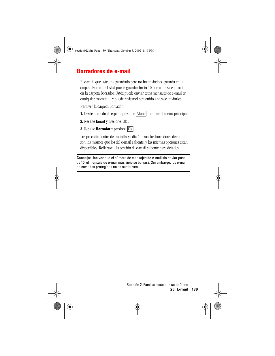 Borradores de email, Borradores de e-mail | Hitachi SINGLE-BAND PCS PHONE SH-P300 User Manual | Page 374 / 455